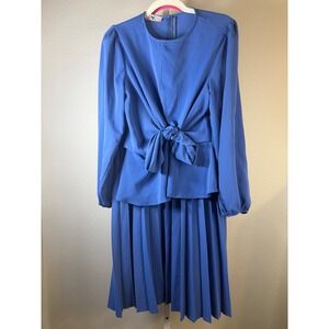 JUPE Blue Knot Front Long Sleeve Pleated Midi Skirt Set Women's Size S